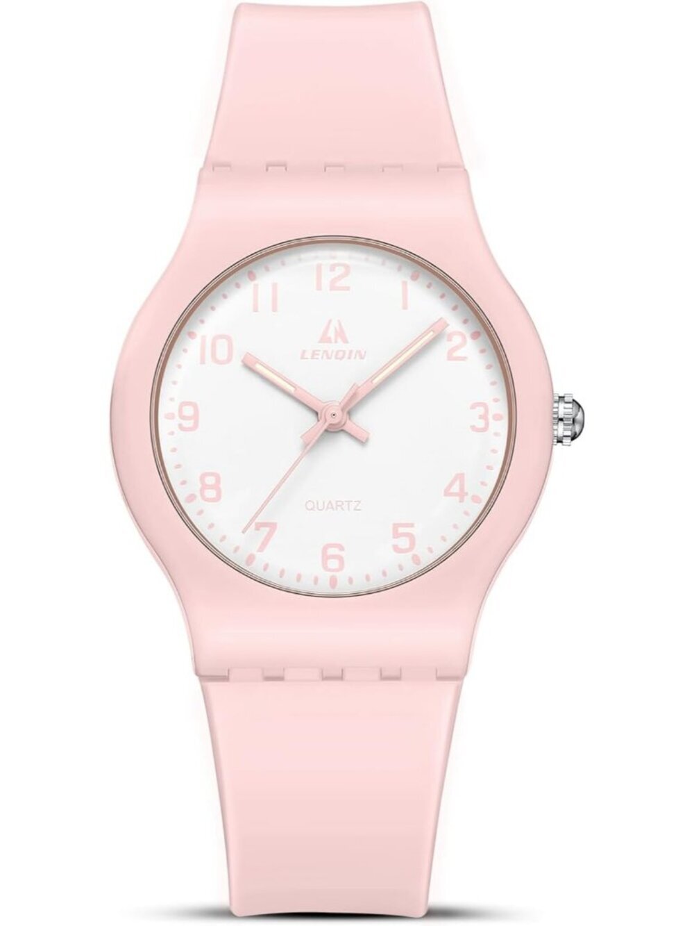 Ln Lenqin Women's Pink White Analog Quartz Leather Strap Waterproof Wrist Watch